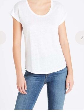 Frame Linen Easy Coral Scoop Neck Short Sleeve Tee Small